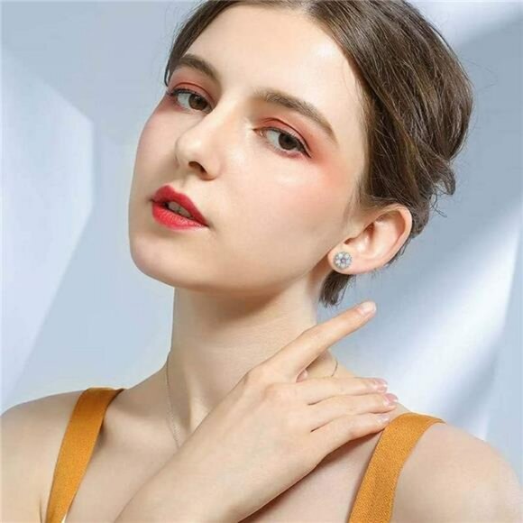 Opal Flower Stud Earrings Sterling Silver Cute Jewelry Gift for Women Girls - Picture 3 of 7